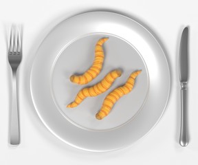 3d render of worms on plate