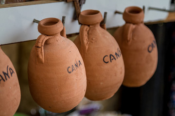 The pottery wine jugs in Cana of Galilee, Israel - obrazy, fototapety, plakaty