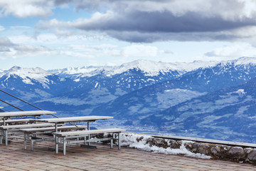 The observation deck with views of the Alps. Beautiful landscape