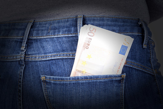 euro sticking out of his pants pocket