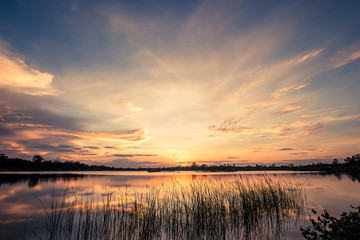 sunset on the lake landscape