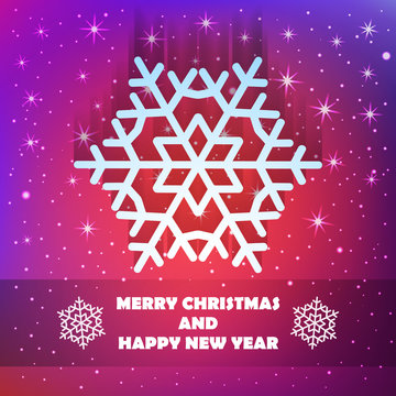 Christmas and New Year Greeting Card with Snowflake and Stars in Xmas eve. Template vector concept.