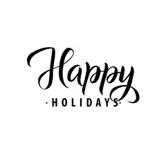 Obraz premium Happy Holidays. Merry Christmas Calligraphy Template. Greeting Card Black Typography on White Background. Vector Illustration Hand Drawn Lettering