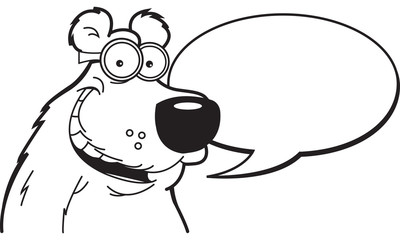 Black and white illustration of a bear with a caption balloon.