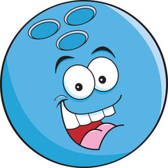 Cartoon illustration of a smiling bowling ball.