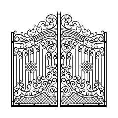 Beautiful iron ornament gates. Black on white