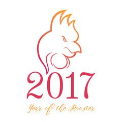 2017 Year of the rooster, design for postcards, posters, calendars, banners, fiery red on white