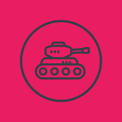 battle tank line icon in circle, armoured fighting vehicle, vector illustration