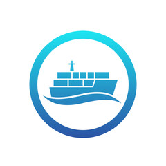 container ship icon, maritime transport round pictogram, vector illustration