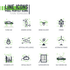 Futuristic technology line icons