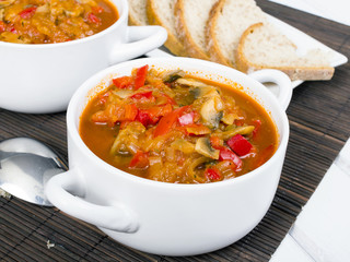 letcho with paprika, zucchini and champignon mushroom