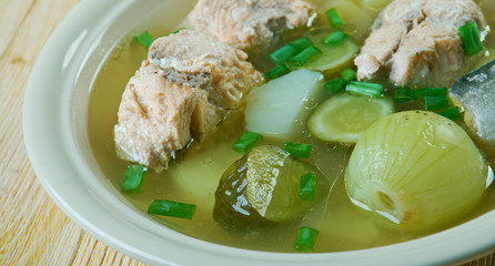Russian fish solyanka soup