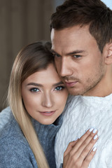 Love And Care. Handsome Man And Beautiful Woman Closeup Portrait