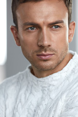 Man Beauty. Handsome Young Male With Beautiful Face Portrait