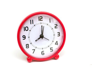 The circle clock red color on white background (isolated).