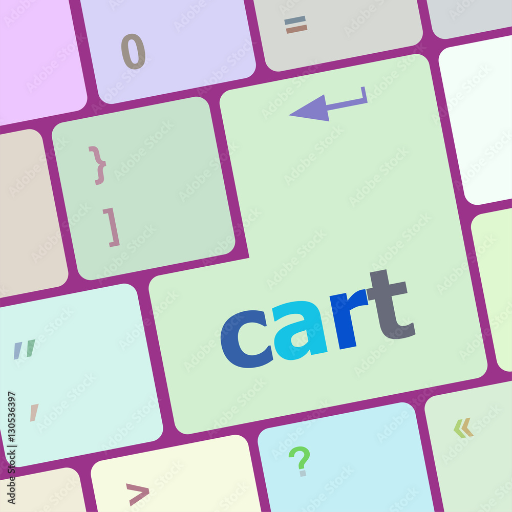Poster cart word on keyboard key, notebook computer button