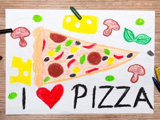 Abwaschbare Fototapete Pizzeria colorful drawing: I love pizza