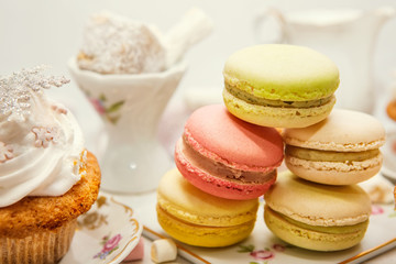 Winter table appointments with macaroons and sweets