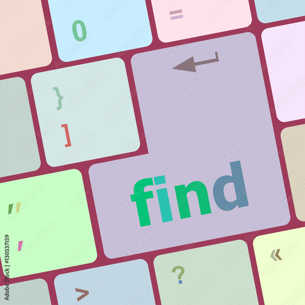 Poster find word on keyboard key, notebook computer button