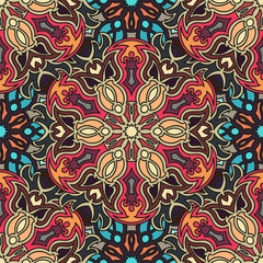 Ornate floral seamless texture, endless pattern with vintage mandala elements.