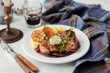 Fried Pork with Herb Butter and Mashed Potatoes
