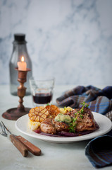 Fried Pork with Herb Butter and Mashed Potatoes
