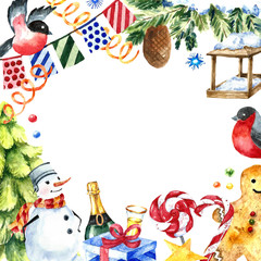 Watercolor winter frame design.