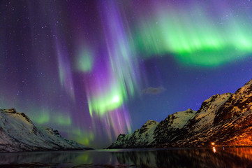 The polar lights in Norway . Ersfjord. Tromso
