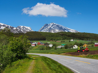 Fototapeta premium Scenic view mountain valley, norwegian village. Norway