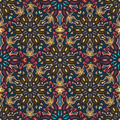 Ornate floral seamless texture, endless pattern with vintage mandala elements.
