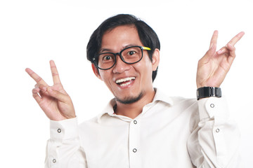 Funny Young Asian Businessman Looked Very Happy