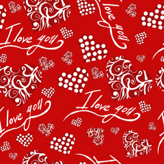 Seamless pattern with red hearts i love you valentines day dots, abstract hearts