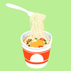 Instant noodle cup add egg vector