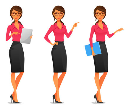 beautiful young business woman in various poses