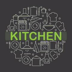 Kitchen icon inside the circle in the style of the line. Vector illustration.