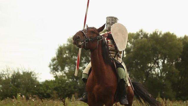 Medieval knights on horseback.