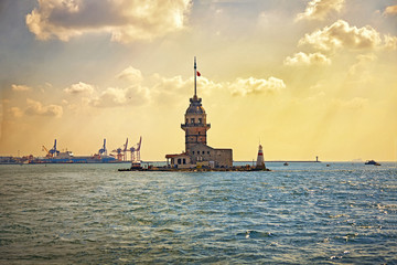 Fototapeta premium Maiden's Tower or Kizkulesi - famous historical landmarks of Istanbul, Turkye
