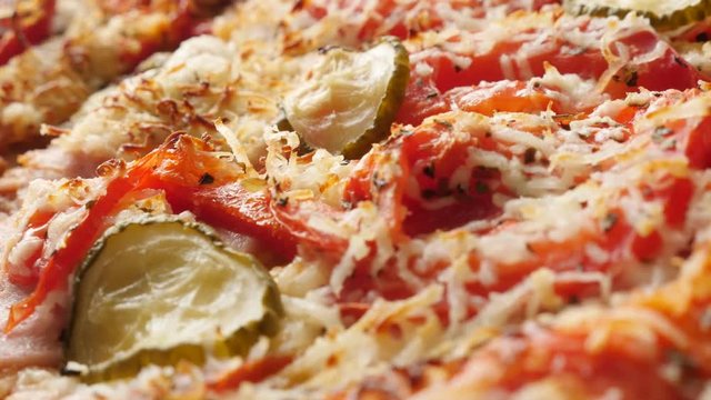 Slow pan over hulled dinkel wheat vegetarian food texture 4K 2160p 30fps UltraHD footage - Italian pizza with Triticum spelta wheat gluten-free dough close-up 3840X2160 UHD panning video 