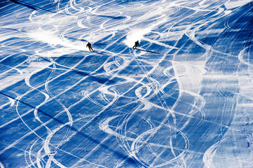 traces of the skis on the snow, traces of snowboarding on the snow-covered slope.Finland.Levi