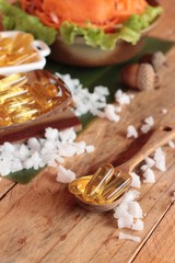Fish oil capsule for good health care.