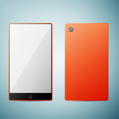 Orange smart phone icon isolated on blue background. Vector Illustration