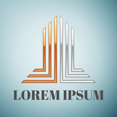 Abstract gold and silver logo symbol icon isolated on blue background. Vector Illustration