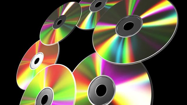 Rotating CD-DVD Discs. 4K. 3840x2160. Alpha Matte. Seamless Looped. 3D Animation.