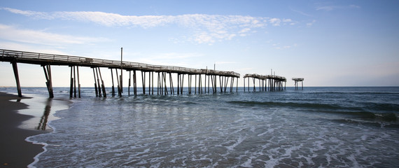 Crumbling Outer Banks North Carolina pier. Horizontal.