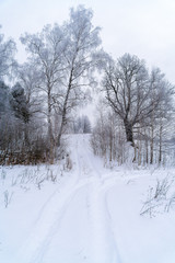 Winter road on a snowy slope