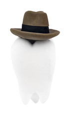 White tooth eraser wearing a hat. Isolated. Vertical.