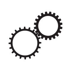 Simple flat two gears icon, grayscale on white background