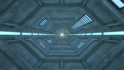 3D render. Futuristic spaceship interior architecture
