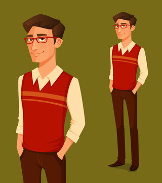 cartoon illustration of a young guy in hipster fashion