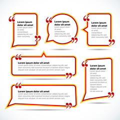 Color Quote blank templates. Quote bubble. Empty template. Circle business card template, paper sheet, information, text. Print design. Quote form. Template vector set